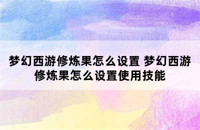 梦幻西游修炼果怎么设置 梦幻西游修炼果怎么设置使用技能